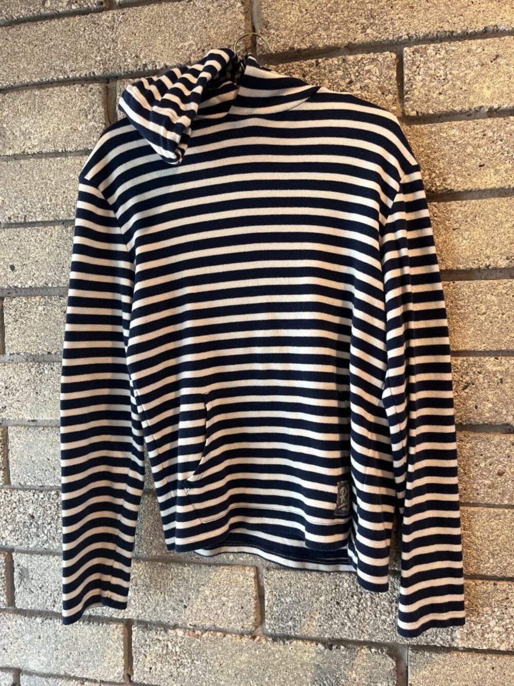 Nautical-Inspired Navy & White Striped Hoodie With Elbow Patches By RRL Cotton B